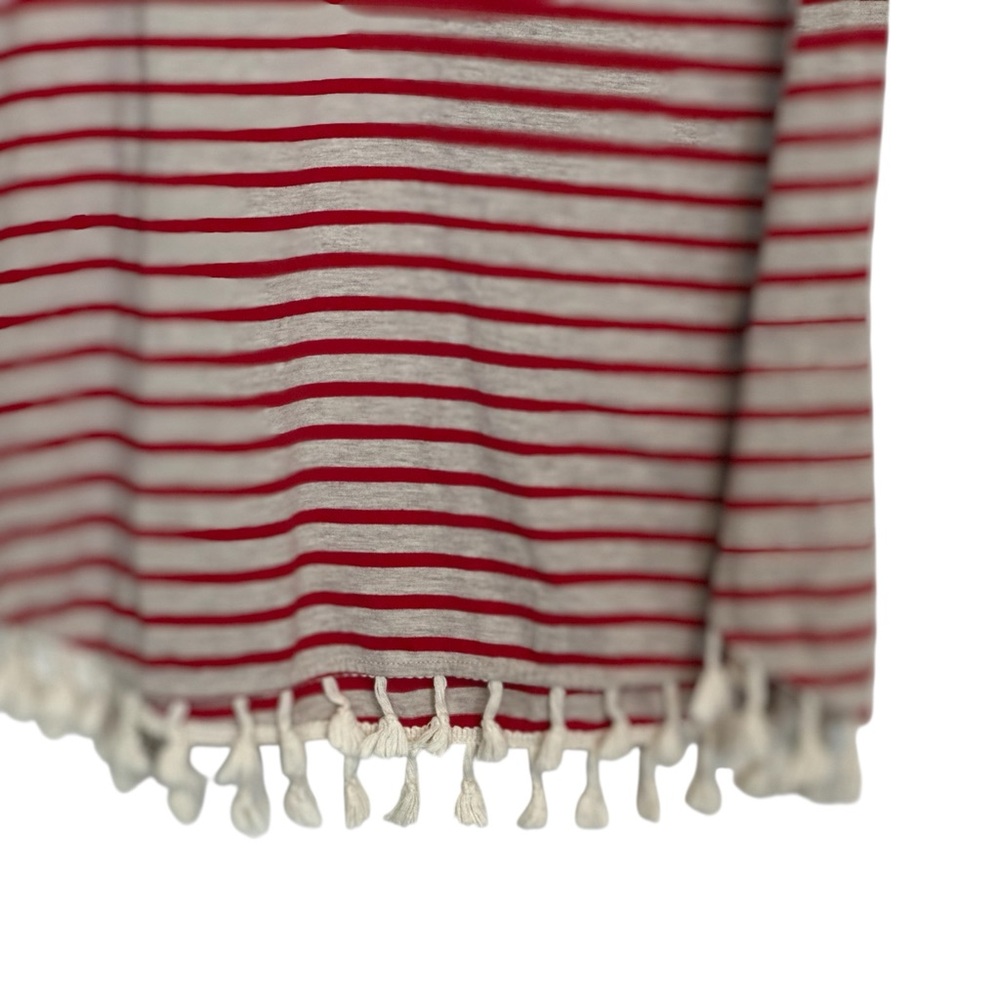 Umgee Red Cream Striped Boho Dress Small Tassel Trim NWOT Summer - Picture 6 of 10